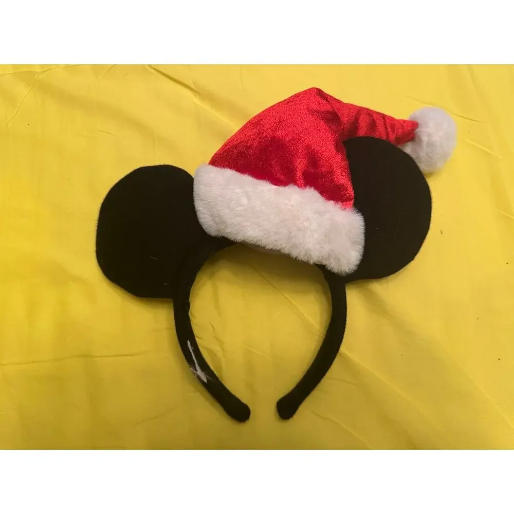 Disney Parks Mickey Mouse Ears Headband with a Christmas Holiday Santa Hat